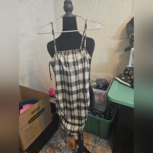 Mystic Black and Cream Checkered Mini Dress
